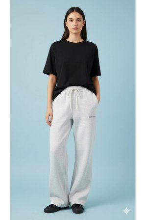 LENITHRA Unisex Üç İplik Şardonlu Kalın Kışlık Baggy Nakış Detaylı Eşofman Altı Gri / S