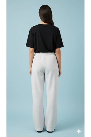 LENITHRA Unisex Üç İplik Şardonlu Kalın Kışlık Baggy Nakış Detaylı Eşofman Altı Gri / S