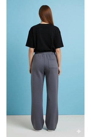 LENITHRA Unisex Üç İplik Şardonlu Kalın Kışlık Baggy Nakış Detaylı Eşofman Altı Füme / L