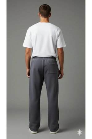 LENITHRA Unisex Üç İplik Şardonlu Kalın Kışlık Baggy Nakış Detaylı Eşofman Altı Füme / L