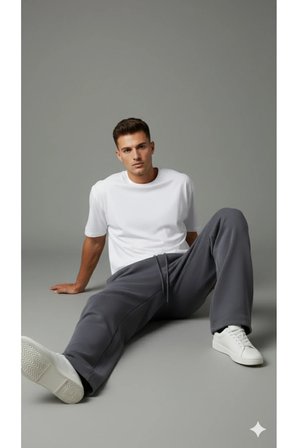 LENITHRA Unisex Üç İplik Şardonlu Kalın Kışlık Baggy Nakış Detaylı Eşofman Altı Füme / L