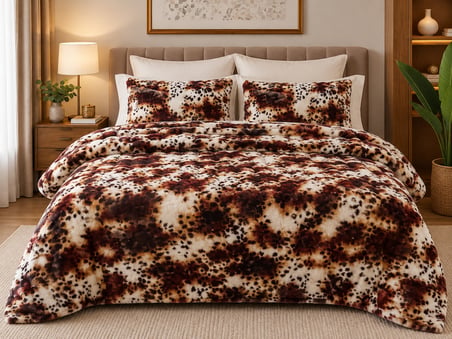 Merinos Diamond Kürk Leopar Desen Comforter Set, Çift Kişilik Yorgan Seti (220x240)