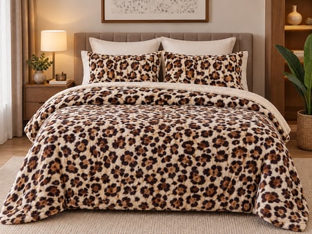 Merinos Diamond Kürk Leopar Desen Comforter Set, Çift Kişilik Yorgan Seti (220x240)