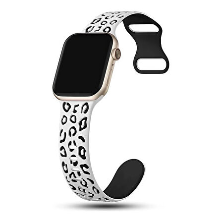 Apple watch 6 7 8 9 Se Ultra Uyumlu 42-44-45-46-49MM Leopar Desenli Silikon Spor Kordon