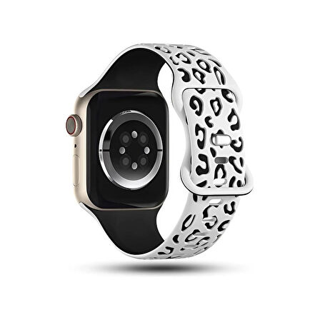 Apple watch 6 7 8 9 Se Ultra Uyumlu 42-44-45-46-49MM Leopar Desenli Silikon Spor Kordon