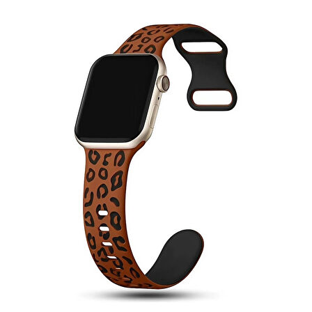 Apple watch 6 7 8 9 Se Ultra Uyumlu 42-44-45-46-49MM Leopar Desenli Silikon Spor Kordon