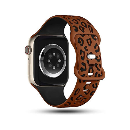 Apple watch 6 7 8 9 Se Ultra Uyumlu 42-44-45-46-49MM Leopar Desenli Silikon Spor Kordon