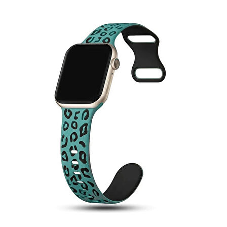 Apple watch 6 7 8 9 Se Ultra Uyumlu 42-44-45-46-49MM Leopar Desenli Silikon Spor Kordon