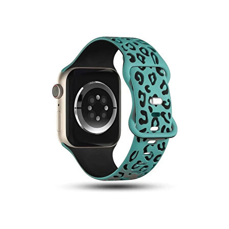 Apple watch 6 7 8 9 Se Ultra Uyumlu 42-44-45-46-49MM Leopar Desenli Silikon Spor Kordon