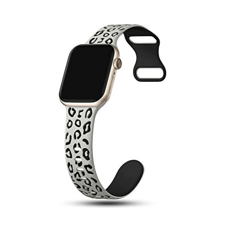 Apple watch 6 7 8 9 Se Ultra Uyumlu 42-44-45-46-49MM Leopar Desenli Silikon Spor Kordon