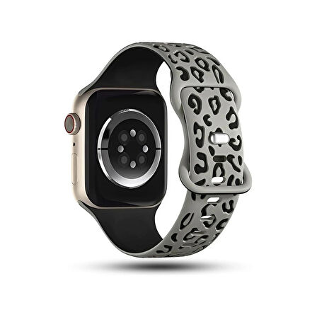 Apple watch 6 7 8 9 Se Ultra Uyumlu 42-44-45-46-49MM Leopar Desenli Silikon Spor Kordon