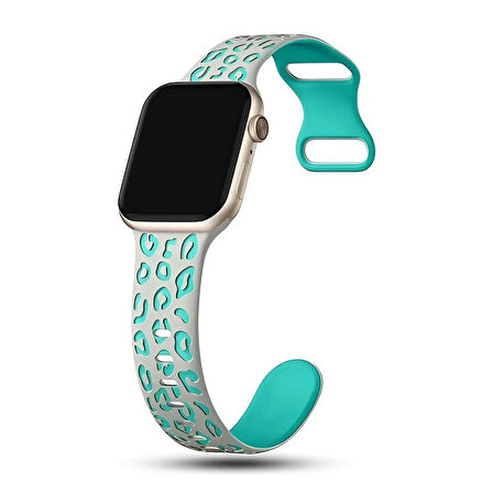 Apple watch 6 7 8 9 Se Ultra Uyumlu 42-44-45-46-49MM Leopar Desenli Silikon Spor Kordon