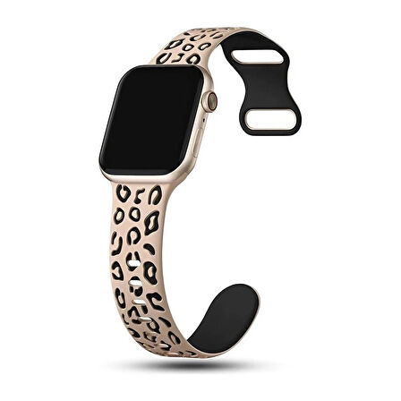 Apple watch 6 7 8 9 Se Ultra Uyumlu 42-44-45-46-49MM Leopar Desenli Silikon Spor Kordon