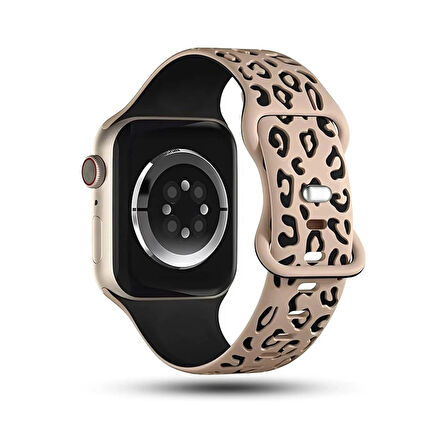 Apple watch 6 7 8 9 Se Ultra Uyumlu 42-44-45-46-49MM Leopar Desenli Silikon Spor Kordon