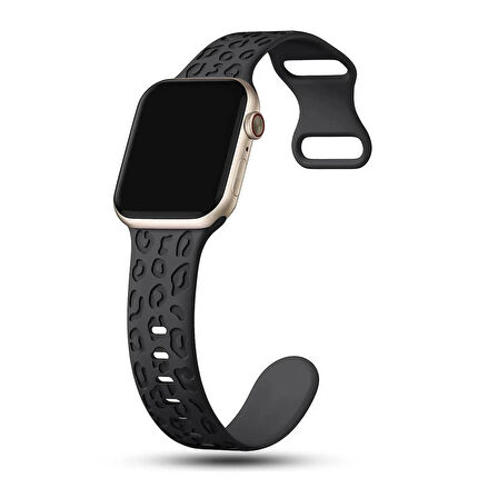 Apple watch 6 7 8 9 Se Ultra Uyumlu 42-44-45-46-49MM Leopar Desenli Silikon Spor Kordon