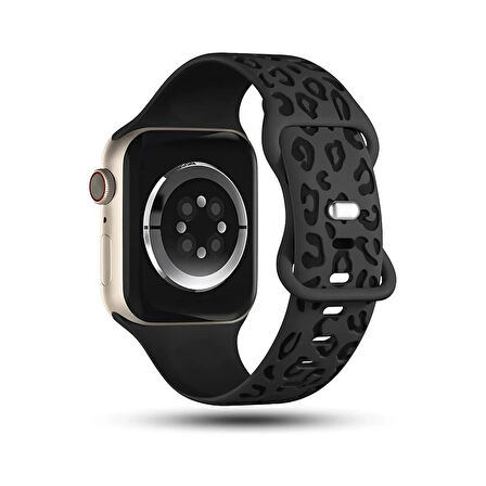 Apple watch 6 7 8 9 Se Ultra Uyumlu 42-44-45-46-49MM Leopar Desenli Silikon Spor Kordon