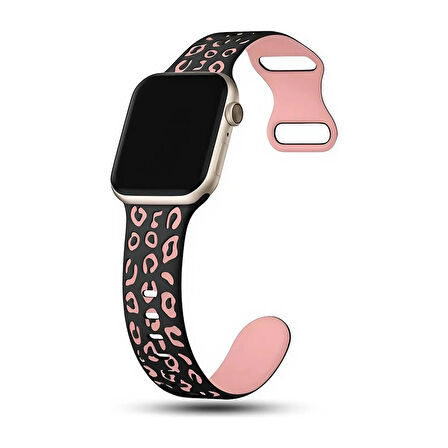 Apple watch 6 7 8 9 Se Ultra Uyumlu 42-44-45-46-49MM Leopar Desenli Silikon Spor Kordon