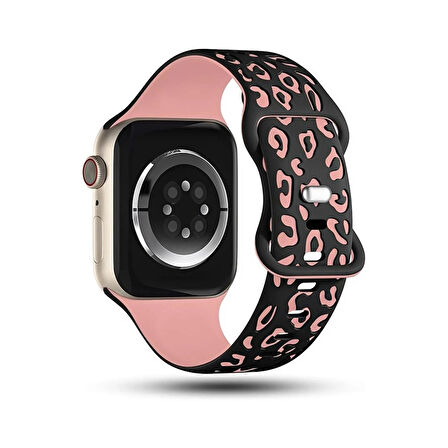 Apple watch 6 7 8 9 Se Ultra Uyumlu 42-44-45-46-49MM Leopar Desenli Silikon Spor Kordon