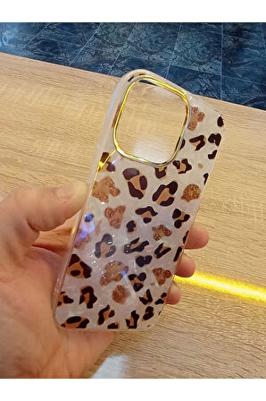 İPhone 13 Pro Leopar Desen Hologramlı Kılıf Darbe Korumalı Kapak