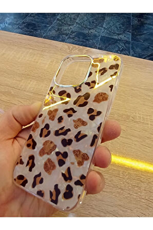 İPhone 13 Pro Leopar Desen Hologramlı Kılıf Darbe Korumalı Kapak