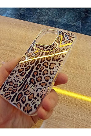 İPhone 13 Pro Leopar Desen Hologramlı Kılıf Darbe Korumalı Kapak