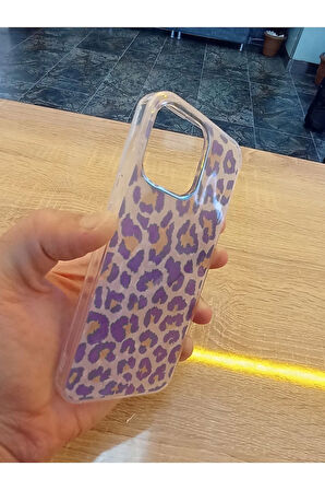 İPhone 14 Pro Leopar Desen Hologramlı Kılıf Darbe Korumalı Kapak