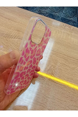 İPhone 15 Pro Max Leopar Desen Hologramlı Kılıf Darbe Korumalı Kapak