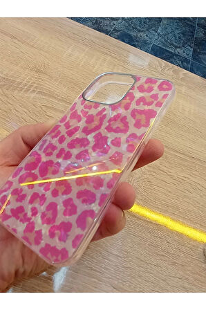 İPhone 15 Pro Max Leopar Desen Hologramlı Kılıf Darbe Korumalı Kapak