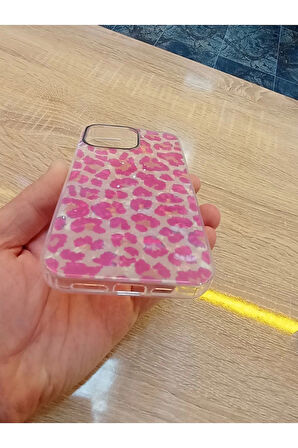 İPhone 15 Pro Max Leopar Desen Hologramlı Kılıf Darbe Korumalı Kapak