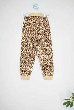 Leopar Kalp Desenli Kahverengi %95 Pamuk Uzun Kollu Kız Çocuk Pijama Takımı (3,4,5,6,7,8 Yaş)