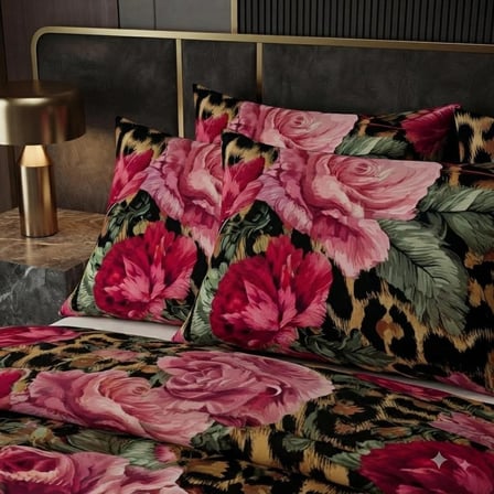 Özel Tasarım Marka Çift Kişilik Nevresim Takımı Organik Saten Pamuk Luxury Premium Cotton Kumaş 240*260 Cm Ranforce Deluxe Seri Leopar desen kalp lotus çiçek genç aşk gül