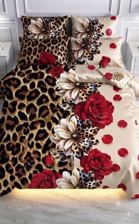 Özel Tasarım Marka Çift Kişilik Nevresim Takımı Organik Saten Pamuk Luxury Premium Cotton Kumaş 240*260 Cm Ranforce Deluxe Seri Leopar desen kalp lotus çiçek genç aşk gül