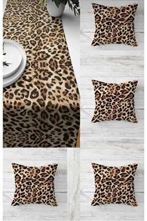 Leopar Runner Örtüsü 40 X 140 Ve 4 Adet Leopar Yastık Kılıfı