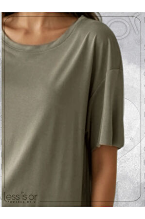 Açık Yeşil Haki Lazer Kesim Basic Tshirt