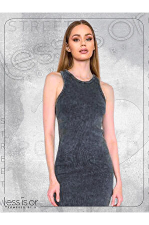 Basic Halter Yaka Antrasit Renk Kaşkorse Elbise