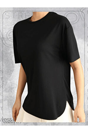 Bisiklet Yaka Siyah Lazer Kesim Basic Tshirt