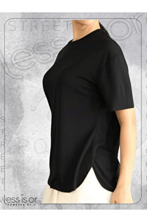 Bisiklet Yaka Siyah Lazer Kesim Basic Tshirt
