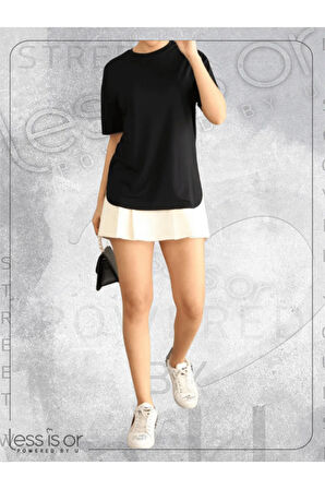 Bisiklet Yaka Siyah Lazer Kesim Basic Tshirt