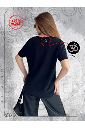 Kadim Om/Ohm Sembollü Lazer Kesim Siyah Basic Tshirt
