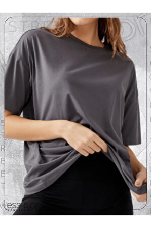 Koyu Gri Füme Antrasit Oversize Basic Tshirt