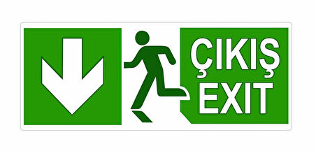 Acil Çıkış PVC Levhası Aşağı Ok 20x8 cm