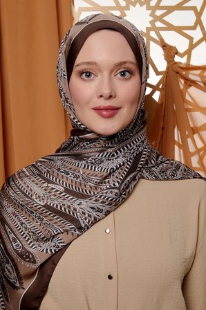 K.Kahve Dairesel Hint İpeği Şal