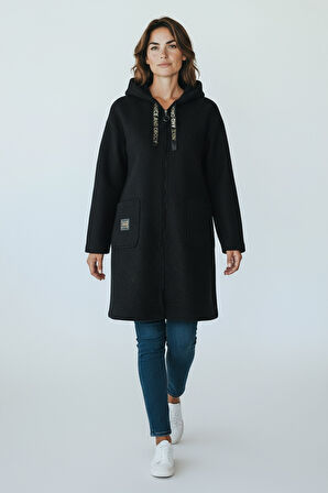 KADIN ÜSTTEN CEPLİ KAPÜŞONLU ÖNÜ FERMUARLI KAŞE HIRKA