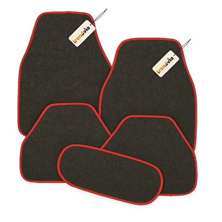Antrasit Kırmızı Çizgili Oto Halı Paspas 5’li Set – Araba İçi Kaymaz Halı Paspas Takımı