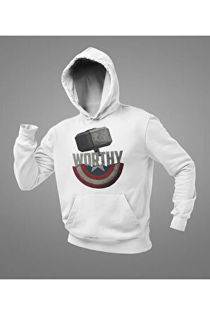 Worthy Thor x Kaptan Amerika Tasarım Baskılı Unisex Oversize Hoodie