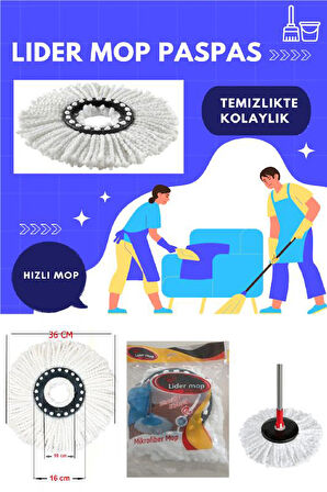 Lider 2 adet 360° Döner yuvarlak mikrofiber Mop paspas Yedek Ucu