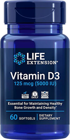 Life Extension Vitamin D3 5000 IU Bone Health Brain Immune System Support 60