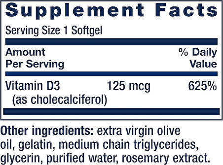 Life Extension Vitamin D3 5000 IU Bone Health Brain Immune System Support 60