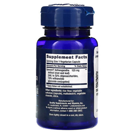Life Extension Optimized Sensoril Ashvagandha - Stress Management Supplement for a Healthy Stress Response, Focus, Memory, Stress Relief  - Vegetarian, Gluten-Free, Non-GMO, 60 Capsules