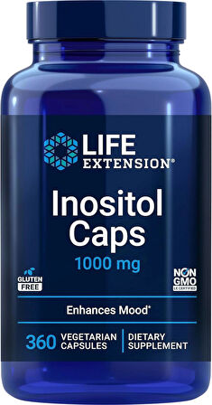 Life Extension Inositol Caps – 1000 mg, Myo-Inositol – Mood Health, Well-Being, Healthy Metabolism, Hormone Balance – Gluten-Free, Non-GMO, Vegetarian – 360 Capsules